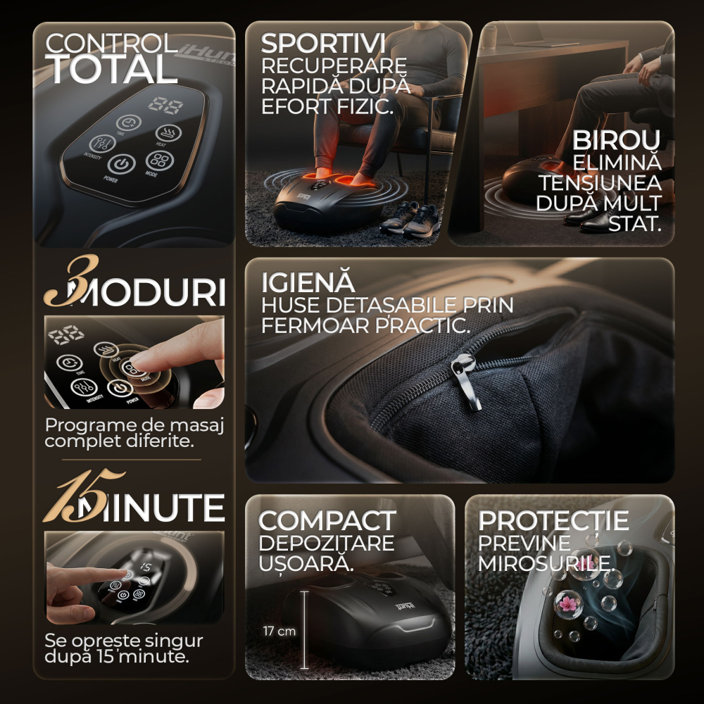 Aparat de masaj pentru picioare si talpi iHunt SPA FootRelax AirHeat, Reflexoterapie, Compresie cu perne de aer, Incalzire, Role masaj [4]