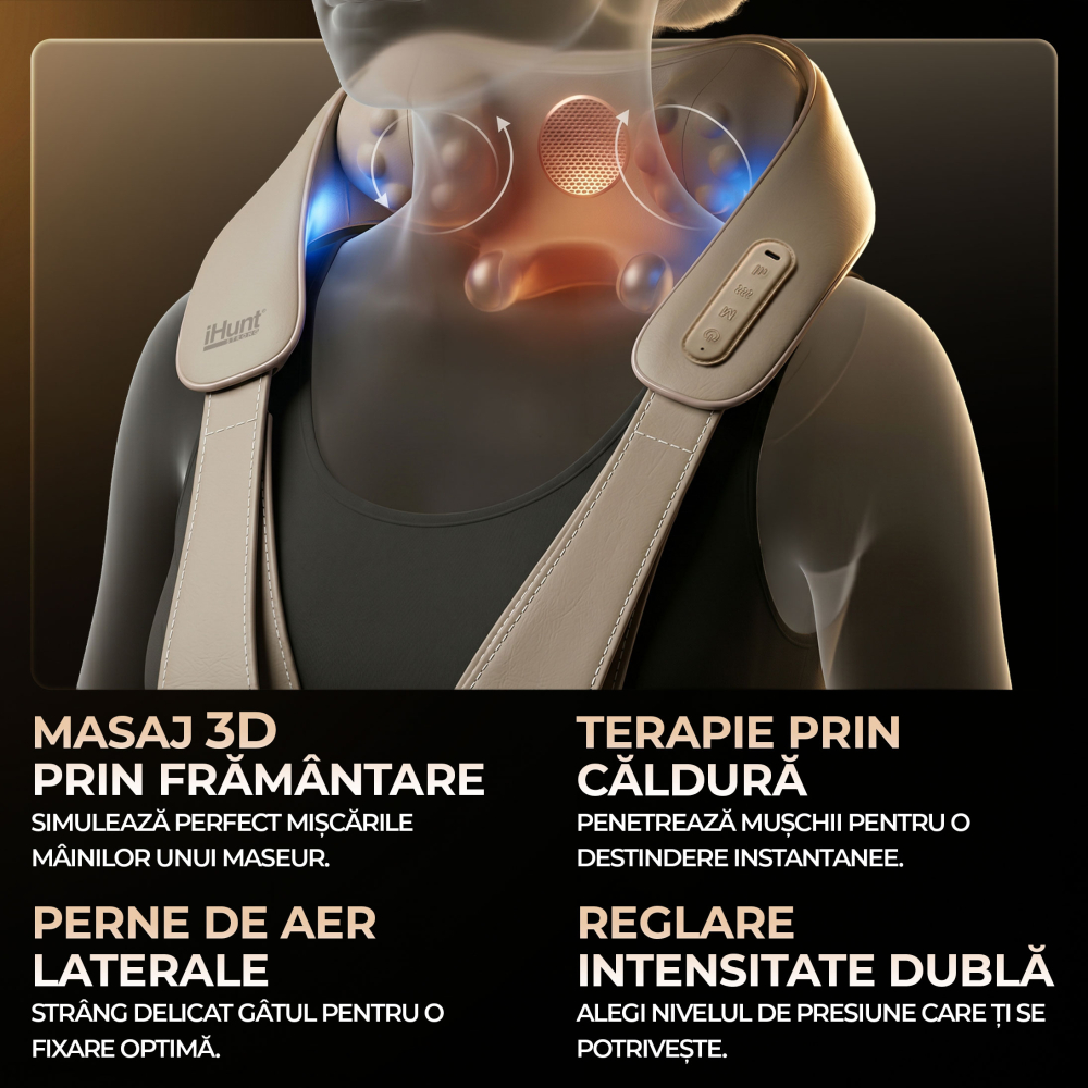 Resigilat aparat de masaj cervical iHunt SPA SmartNeck Air 3D, Electrostimulare EMS/TENS, Compresie inteligenta, Functie incalzire, Portabil, Reincarcabil - Copie [3]