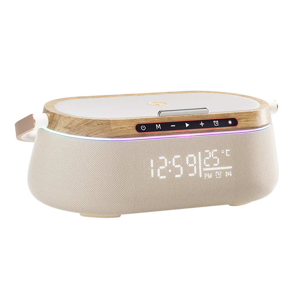iHunt BedSide 9-in-1 Multifunctional Speaker Hi-Fi Bluetooth, Wireless Charger, Digital Clock, Ambient RGB Light, Wood Premium [2]