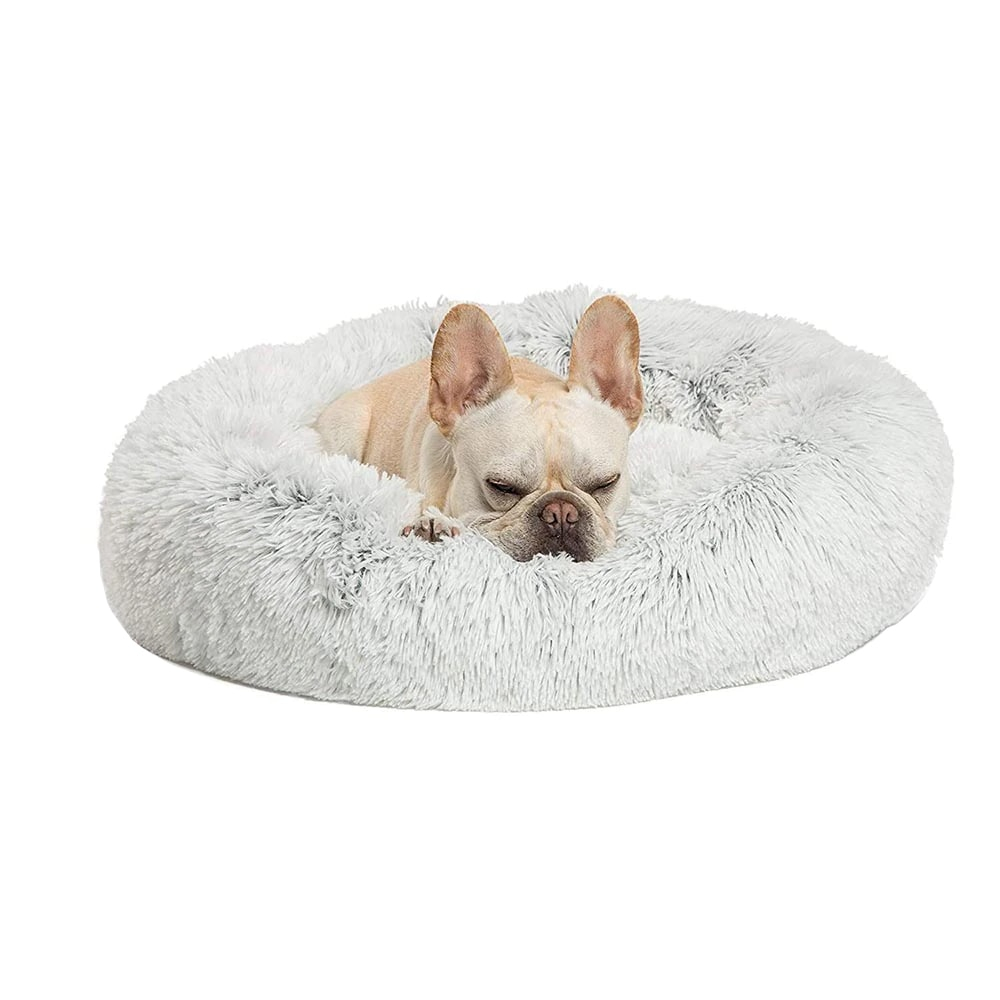 Soft plush padded bed 80cm for dogs and cats, for the Cold Season, Round, Grey - Copie [2]