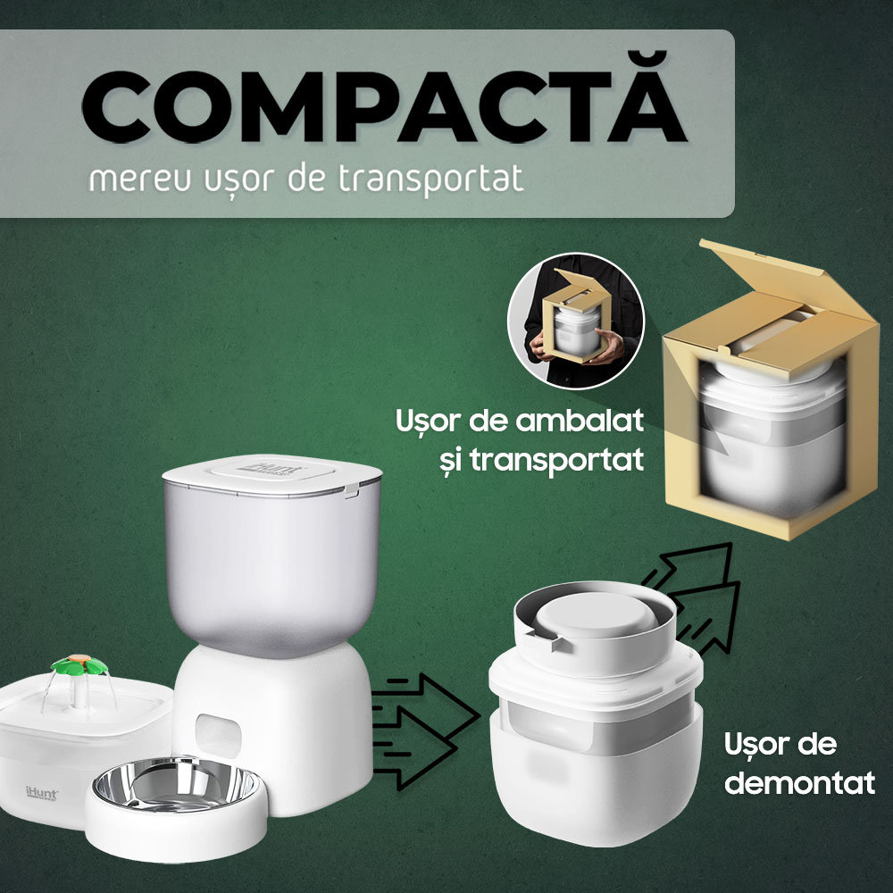 Resigilat iHunt Smart Pet Care Pack, Hranitor automat 3L si fantana apa 2L pentru animale de companie [12]