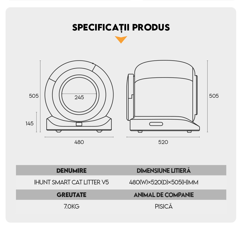 Litiera Automata iHunt Smart Cat Litter V5 cu Spray Deodorizare, Wi-Fi, Senzori, Aplicatie Smart [13]