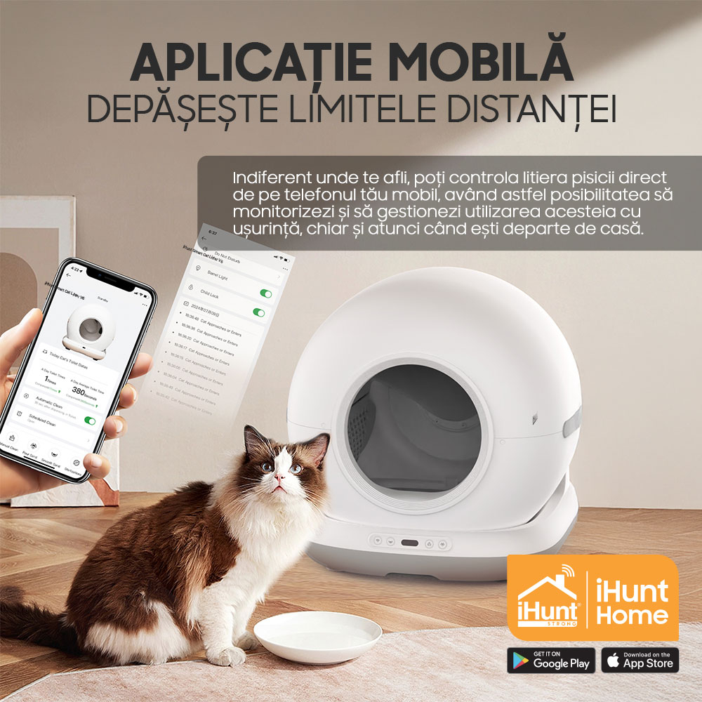 Litiera Automata iHunt Smart Cat Litter V6, Wi-Fi, Senzori, Aplicatie Smart [9]