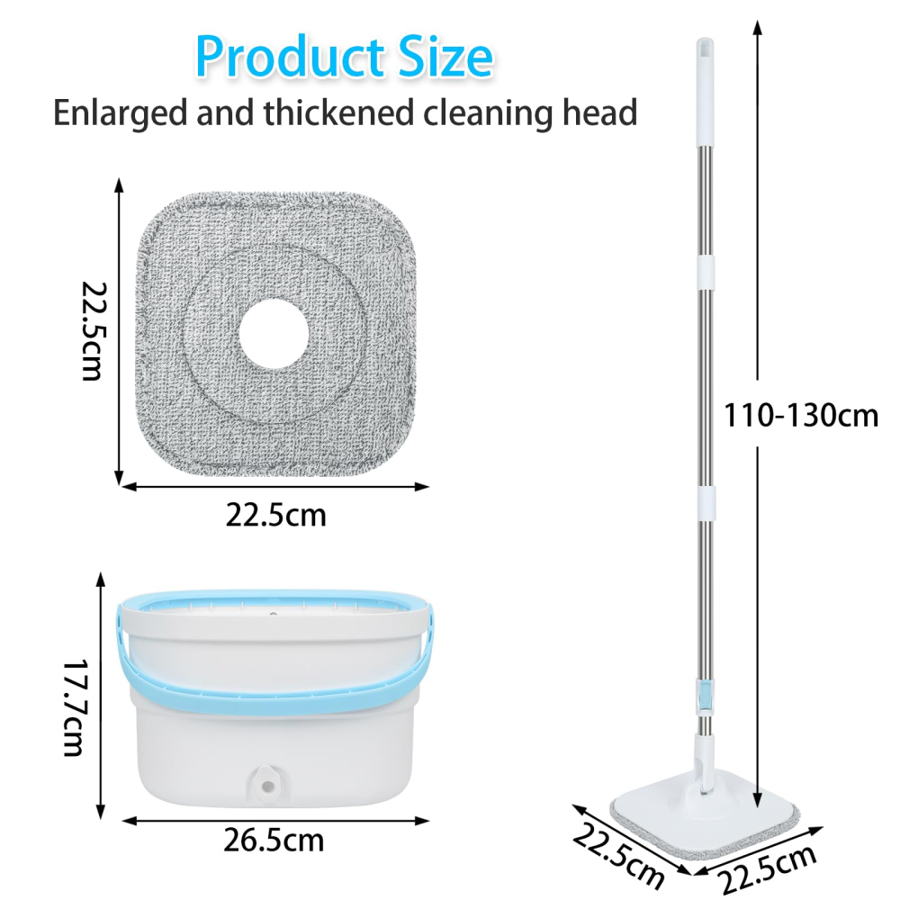 Mop Rotativ 360° cu Galeata, Sistem Clatire Automata si Separare Apa Curata si Murdara, Maner Telescopic Otel Inoxidabil, Microfibra, 135cm, Gri [7]