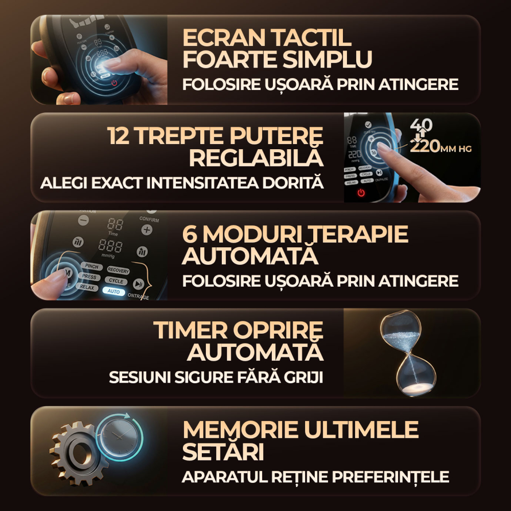 Sistem de presoterapie și drenaj limfatic SPA Pressotherapy 8X Boots, Cizme cu compresie pneumatică pe 8 camere, 6 Moduri, 12 Niveluri de intensitate (40-220 mmHg), Temporizator, Negru [3]