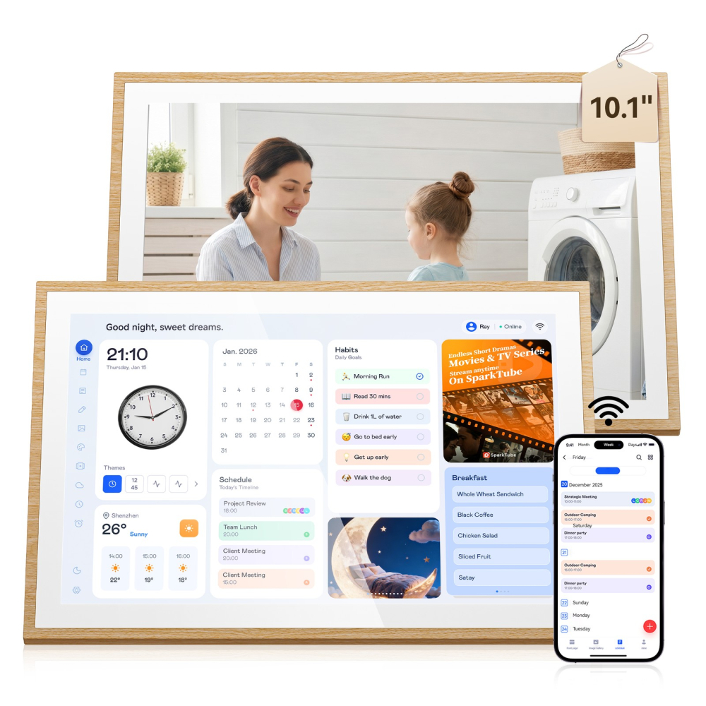 Hub familial inteligent Blackview NEST 10, Wi-Fi 6, 10.1" Touchscreen HD+, Quad-Core, 2GB RAM, 32GB, Rama Foto, Smart Calendar, Sincronizare Google / iCloud / iFrameo, MicroSD, Difuzor, Lemn Natural [3]
