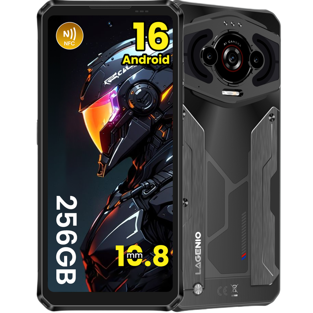 Telefon Lagenio Panther 1, 4G, Dual SIM, 6.7" HD+ 120Hz, Octa-Core T7250, 8GB RAM, 256GB, NFC, Rezistent IP68 / IP69K, Android 16, Black [5]