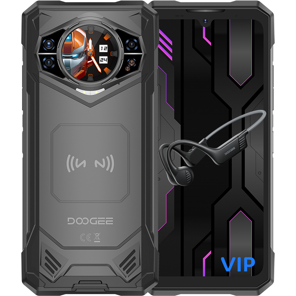 Doogee S200X VIP 5G Dual Display 6.72' IPS 120Hz / 1.32' AMOLED 512GB 10100mAh IP68/IP69K Android 16 Black + Casti Wireless BoneBeat Run [1]