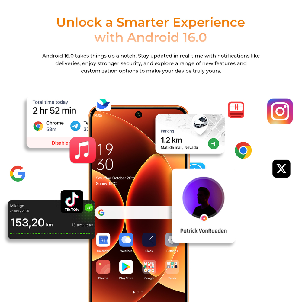 Telefon Oukitel C26, 4G, Dual SIM, 6.63" 90Hz, Octa-Core T615, 6GB RAM, 128GB, 5150mAh, Android 16, Orange [15]
