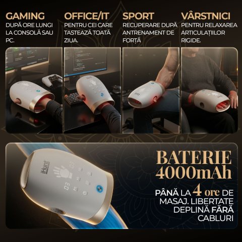 Aparat de masaj pentru maini si degete iHunt SPA HandMassage Heat Pro, Compresie cu perne de aer, Functie incalzire, Masaj bionic, Acumulator [1]