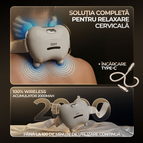 Aparat de masaj cervical si umeri iHunt SPA HandTouch Neck 3D, Tehnologie masaj bionic/imitare maini umane, Incalzire, Reincarcabil, Alb [3]