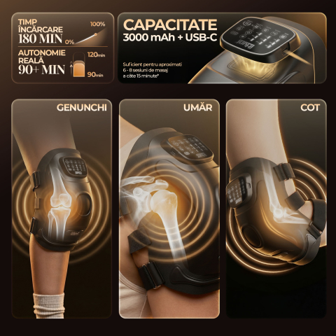 Aparat de masaj pentru genunchi si articulatii iHunt SPA KneeRestore, Compresie cu aer, Vibratii, Terapie prin caldura, Ecran Touch, Reincarcabil [3]
