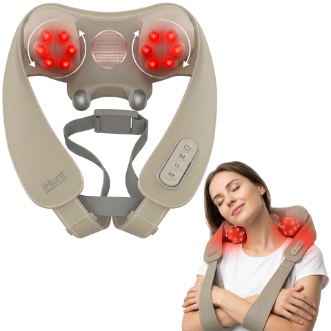 ⭐ RESIGILATE - Resigilat aparat de masaj cervical iHunt SPA SmartNeck Air 3D, Electrostimulare EMS/TENS, Compresie inteligenta, Functie incalzire, Portabil, Reincarcabil - Copie