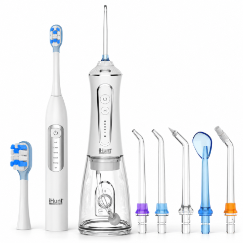 Periute Dinti & Irigatoare - Set complet ingrijire orala iHunt OralCare Duo, include Periuta de dinti electrica sonica BT-02 (2000 mAh, 5 moduri, 4 capete periere, autonomie pana la 400 min) si Irigator bucal portabil HF-P