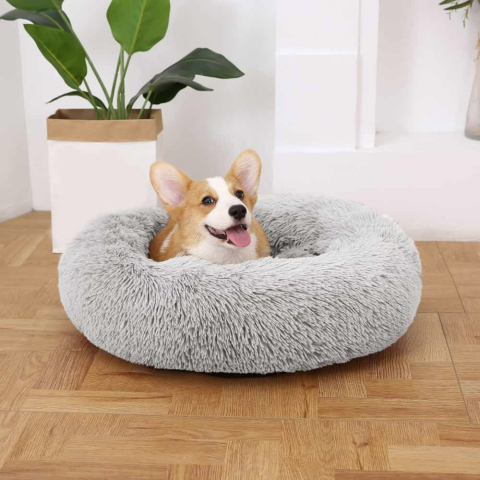 Soft plush padded bed 80cm for dogs and cats, for the Cold Season, Round, Grey - Copie [2]