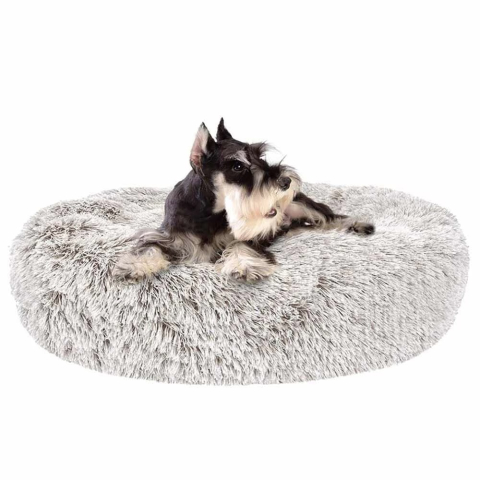 Rest & Comfort - Soft plush padded bed 80cm for dogs and cats, for the Cold Season, Round, Grey - Copie