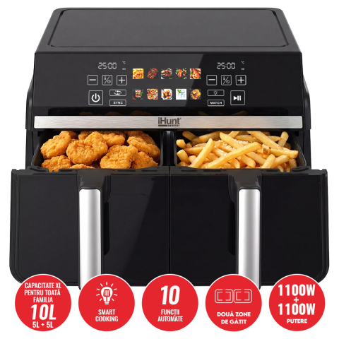 ELECTROCASNICE - Friteuza cu aer cald iHunt Bro Dual Air Fryer 10L