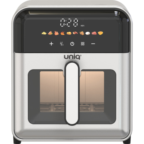 Friteuze Aer Cald / Air Fryer - Friteuză cu aer cald iHunt UNIQ Air 8L, 1500W, 8 Litri, Geam transparent cu iluminare halogen, Panou digital tactil, 10 Programe presetate, Temperatură 30-230°C, Cavitate interioară metalică, Tavă ant