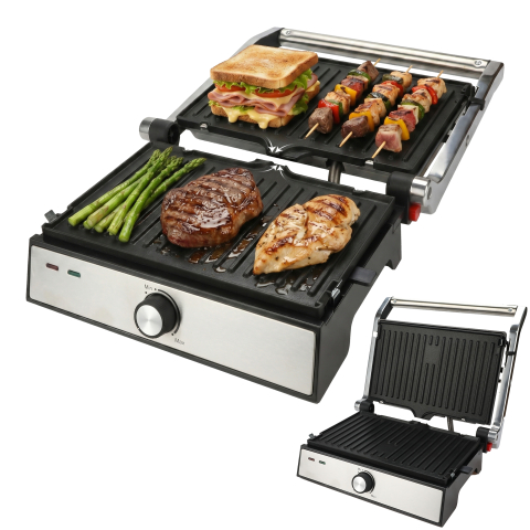 Grătar Grill - Grătar electric iHunt Bro Dual Grill XXL, 1500W, Deschidere 180°, Plăci detașabile