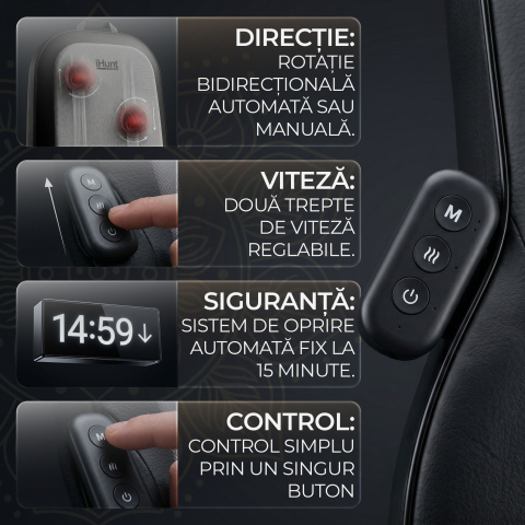 Husa de masaj cu incalzire iHunt SPA BackMaster Shiatsu, pentru scaun, masaj complet spate, gat si fese, Tehnologie Shiatsu, Telecomanda, Auto & Acasa [5]
