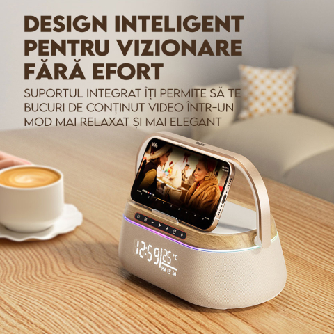 Resigilat Boxa Premium Multifunctionala iHunt BedSide 9-in-1 15W Bluetooth Wood [6]