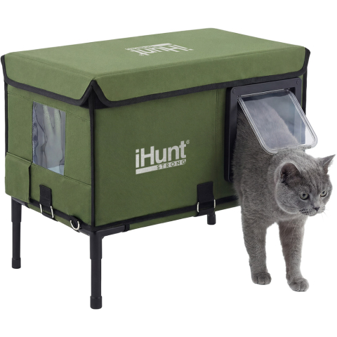 Litiere Automate - Casuta pisici exterioara iHunt Kitty Warm House, Incalzire 25W, Racire Pasiva, Material Oxford Impermeabil, Sistem Anti-Intruși, Izolație 6 Straturi, 4 Anotimpuri