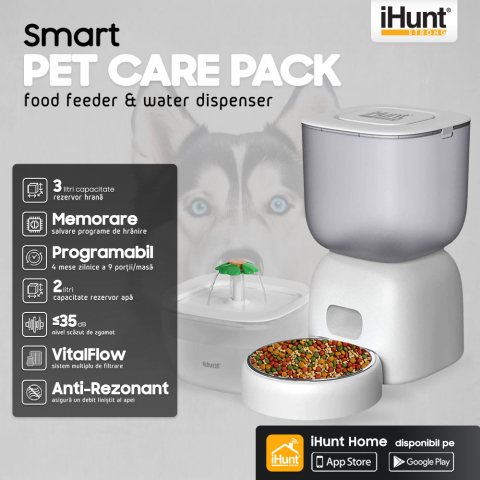 iHunt Smart Pet Care Pack, Hranitor automat 3L si fantana apa 2L pentru animale de companie [1]