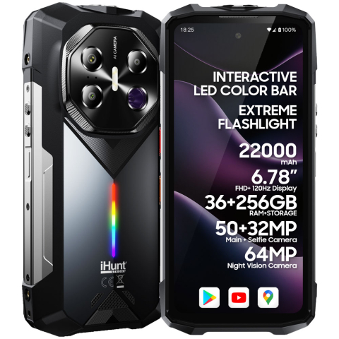 Telefoane Rezistente - Telefon rugged iHunt Titan Night Hunter, 5G, 6.78-inch FHD+ 120Hz AMOLED, 20000mAh, 12GB RAM, 256GB, NFC, IP68, Android 15