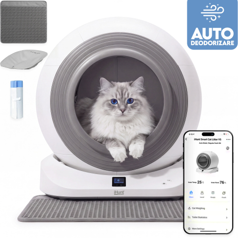 iHunt Smart Cat Litter V5 Automatic Self-Cleaning Cat Litter Box, Smart Self-Cleaning, Deodorizing Spray, Wi-Fi, Smart App Control, Safety Sensors, 9L Waste Bin, For Cats of All Sizes