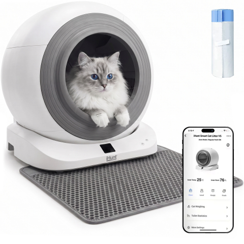 PET SHOP - Litieră Automată iHunt Smart Cat Litter V5, Autocurățare Inteligentă, Sistem Deodorizare, Wi-Fi, Aplicație Smart, Senzori de Siguranță, Recipient Colectare 9L, Pentru Pisici de Toate Dimensiunile