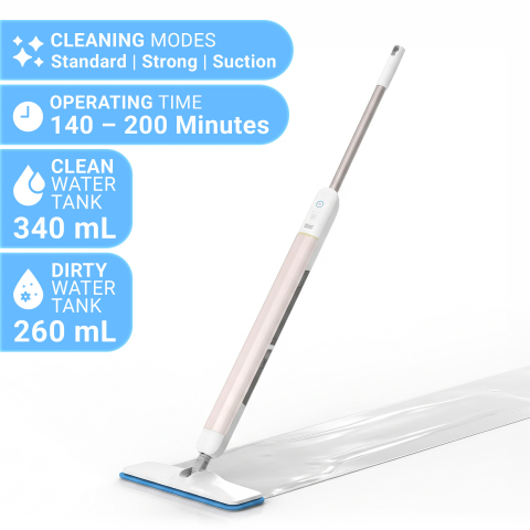 Aspiratoare Verticale - Mop electric fara fir iHunt BRO CleanWave EM1, Curatare cu schimb automat al apei, Rezervor apa curata 340ml si murdara 260ml, Baterie 2600mAh, Incarcare USB, Silentios 50dB, Alb