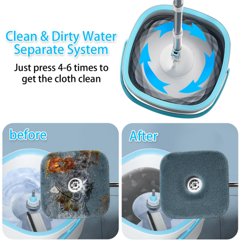 Mop Rotativ 360° cu Galeata, Sistem Clatire Automata si Separare Apa Curata si Murdara, Maner Telescopic Otel Inoxidabil, Microfibra, 135cm, Gri [2]