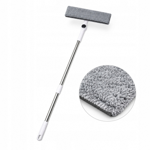 Curățător Geamuri 2 în 1 cu Mâner Telescopic 150 cm, Racletă și Lavetă din Microfibră, Cap Rotativ, pentru Ferestre, Oglinzi și Cabine de Duș, Alb/Gri [1]