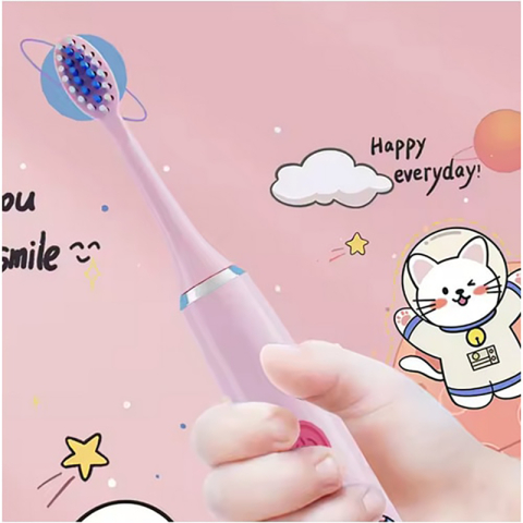 Periuta de Dinti Electrica pentru Copii, Perii Moi si Delicate, Vibratii Sonice, 6-9 ani, cu Imprimeu Animalute, Baterie, Blue [1]