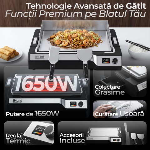 Plită electrică iHunt BRO Teppanyaki Grill, 1650W, Placa detasabila [2]