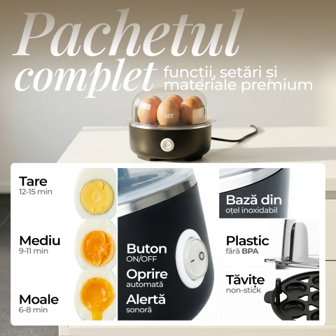 Fierbător ouă iHunt BRO Egg Boiler, Capacitate 7 ouă, Bază Inox, Oprire Automată, Alertă Sonoră, Tăvițe Non-stick, Fără BPA [2]
