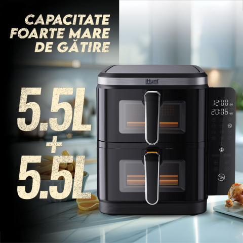 Resigilat Friteuza cu aer cald iHunt Bro Air Fryer 11L Dual Stack [3]