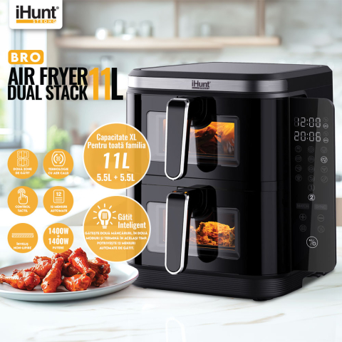 Resigilat Friteuza cu aer cald iHunt Bro Air Fryer 11L Dual Stack [2]