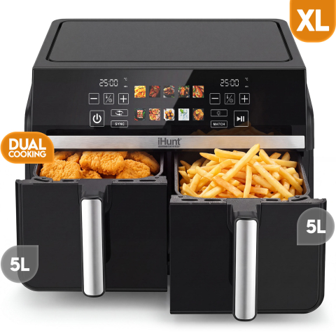 ⭐ RESIGILATE - Resigilat friteuza cu aer cald iHunt Bro Dual Air Fryer 10L