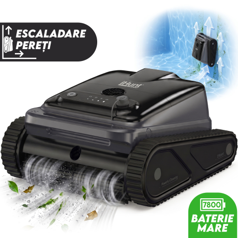 Roboți Piscină - Robot Curățare Piscină iHunt BRO Robo Pool SUPREME, Triple Motor 110W, Turbo Suction, Curăță Podeaua și Linia Apei, Escaladează Pereții, Baterie Mare 7800mAh, Fara Fir