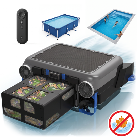 Roboți Piscină - Robot iHunt BRO Robo Skimmer Solar pentru Piscine, Curățare Automată a Suprafaței Apei, Colectare Frunze și Resturi Plutitoare, Instalare Rapidă, Incărcare Solară, Rezistent UV, Telecomandă