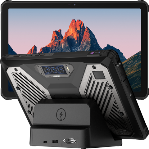 Produse Oukitel - Tableta profesionala Oukitel RT10 Industry, 5G, Wi-Fi, 11" 120Hz, Dimensity 7400X, 12GB RAM, 512GB, NFC, 2D Barcode Scanner SE4710, 12 PogoPins, USB, RS232, RJ45, FAP10, 25000mAh, Android 15