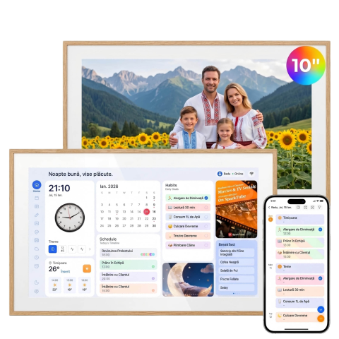 Produse Blackview - Hub familial inteligent Blackview NEST 10, Wi-Fi 6, 10.1" Touchscreen HD+, Quad-Core, 2GB RAM, 32GB, Rama Foto, Smart Calendar, Sincronizare Google / iCloud / iFrameo, MicroSD, Difuzor, Lemn Natural