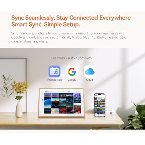 Hub familial inteligent Blackview NEST 10, Wi-Fi 6, 10.1" Touchscreen HD+, Quad-Core, 2GB RAM, 32GB, Rama Foto, Smart Calendar, Sincronizare Google / iCloud / iFrameo, MicroSD, Difuzor, Lemn Natural [4]
