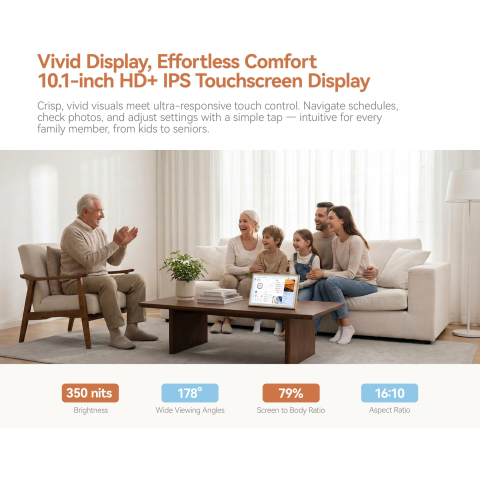 Hub familial inteligent Blackview NEST 10, Wi-Fi 6, 10.1" Touchscreen HD+, Quad-Core, 2GB RAM, 32GB, Rama Foto, Smart Calendar, Sincronizare Google / iCloud / iFrameo, MicroSD, Difuzor, Lemn Natural [6]