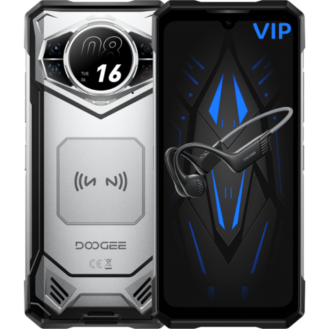 TELEFOANE & TABLETE - Telefon Doogee S200 VIP 5G Dual Display 6.58' IPS 120Hz / 1.32' AMOLED 256GB 10100mAh IP68/IP69K Android 16 Silver + Casti Wireless BoneBeat Run