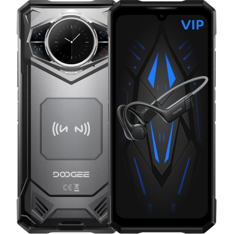TELEFOANE & TABLETE - Telefon Doogee S200 VIP 5G Dual Display 6.58' IPS 120Hz / 1.32' AMOLED 256GB 10100mAh IP68/IP69K Android 16 Gray + Casti Wireless BoneBeat Run