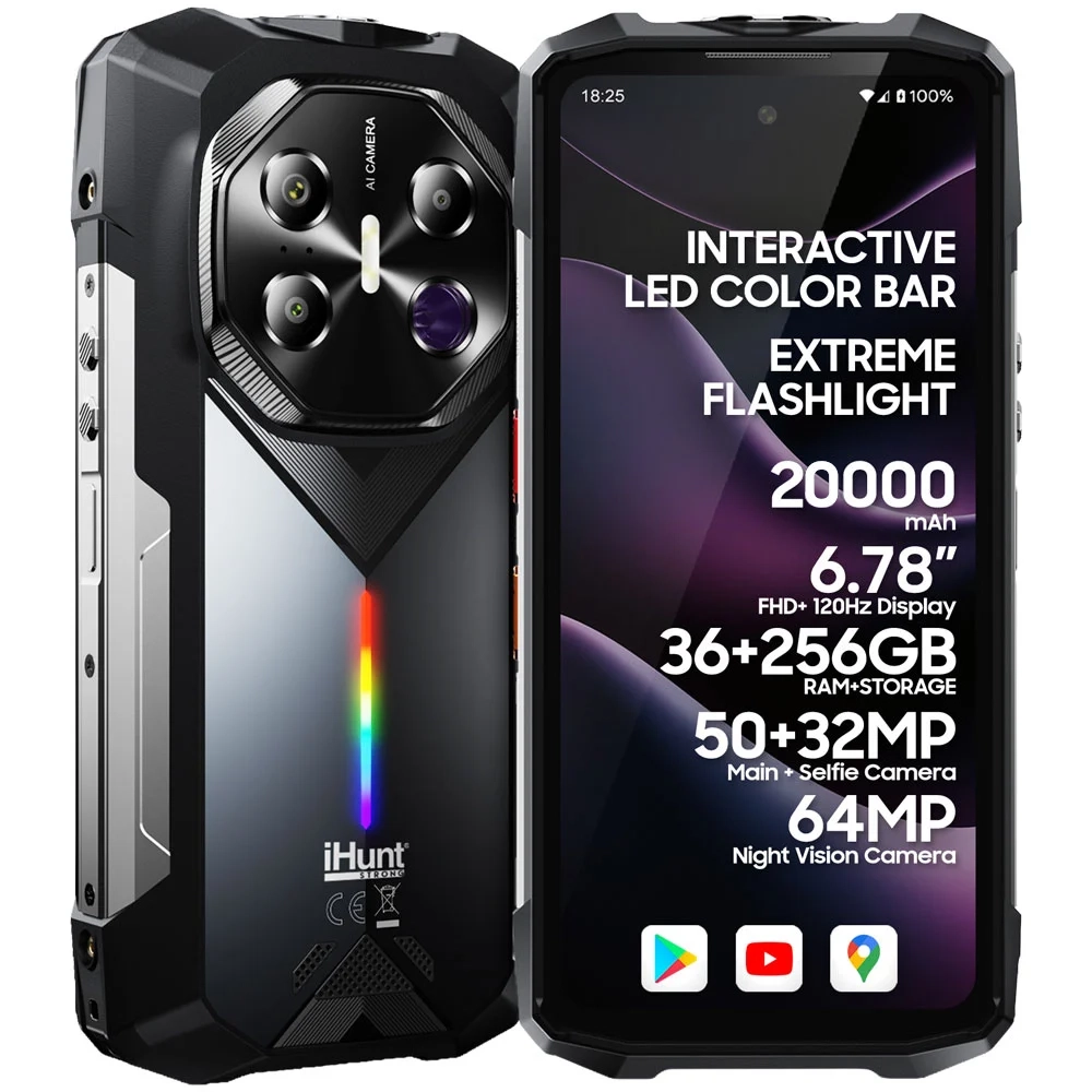 Telefoane Rezistente - Telefon iHunt Titan Night Hunter, 5G, 6.78-inch FHD+ 120Hz AMOLED, 20000mAh, 12GB RAM, 256GB, NFC, IP68, Android 15