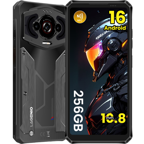 Telefoane Lagenio - Telefon Lagenio Panther 1, 4G, Dual SIM, 6.7" HD+ 120Hz, Octa-Core T7250, 8GB RAM, 256GB, NFC, Rezistent IP68 / IP69K, Android 16, Black