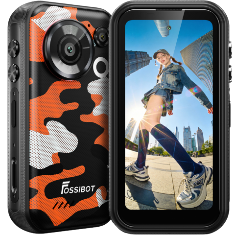 Produse Fossibot - Telefon mini Fossibot F116 Pro cu Action Camera 4K Ultra-Wide, 5G, Dual SIM, 4-inch 120Hz, Dimensity 7300, 12GB RAM, 256GB, Optical Image Stabilization, NFC, 3600mAh, Android 16, Orange